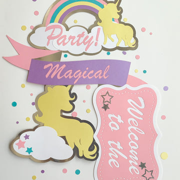 Pinfliers Pastel Unicorn Theme Birthday Party Decoration Paper Entrance Sign
